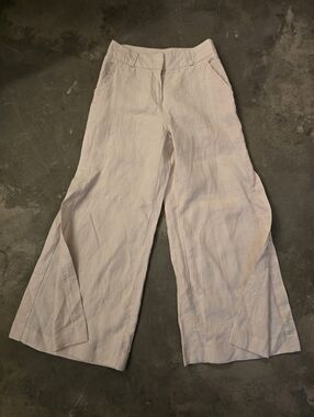 Hybrid & Co Wide Leg Linen Pants With Side Splits S